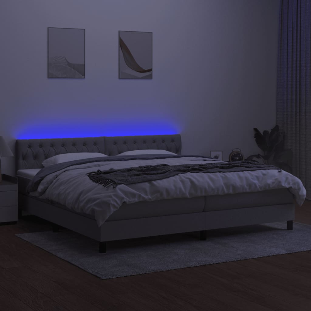 Boxspring met matras en LED stof lichtgrijs 200x200 cm is nu te koop bij PeponiXL, paradijselijk wonen!