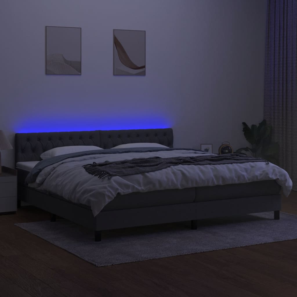 Boxspring met matras en LED stof donkergrijs 200x200 cm is nu te koop bij PeponiXL, paradijselijk wonen!