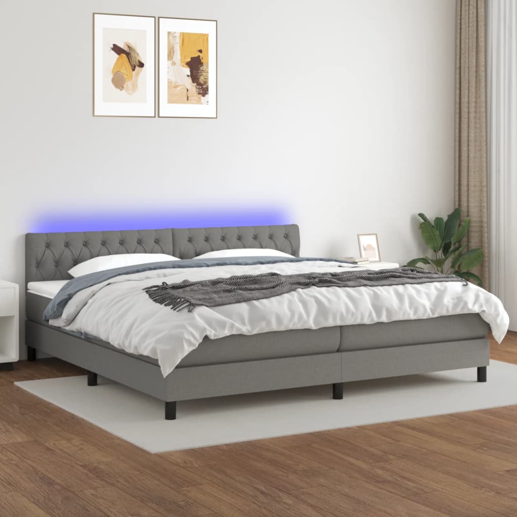 Boxspring met matras en LED stof donkergrijs 200x200 cm is nu te koop bij PeponiXL, paradijselijk wonen!