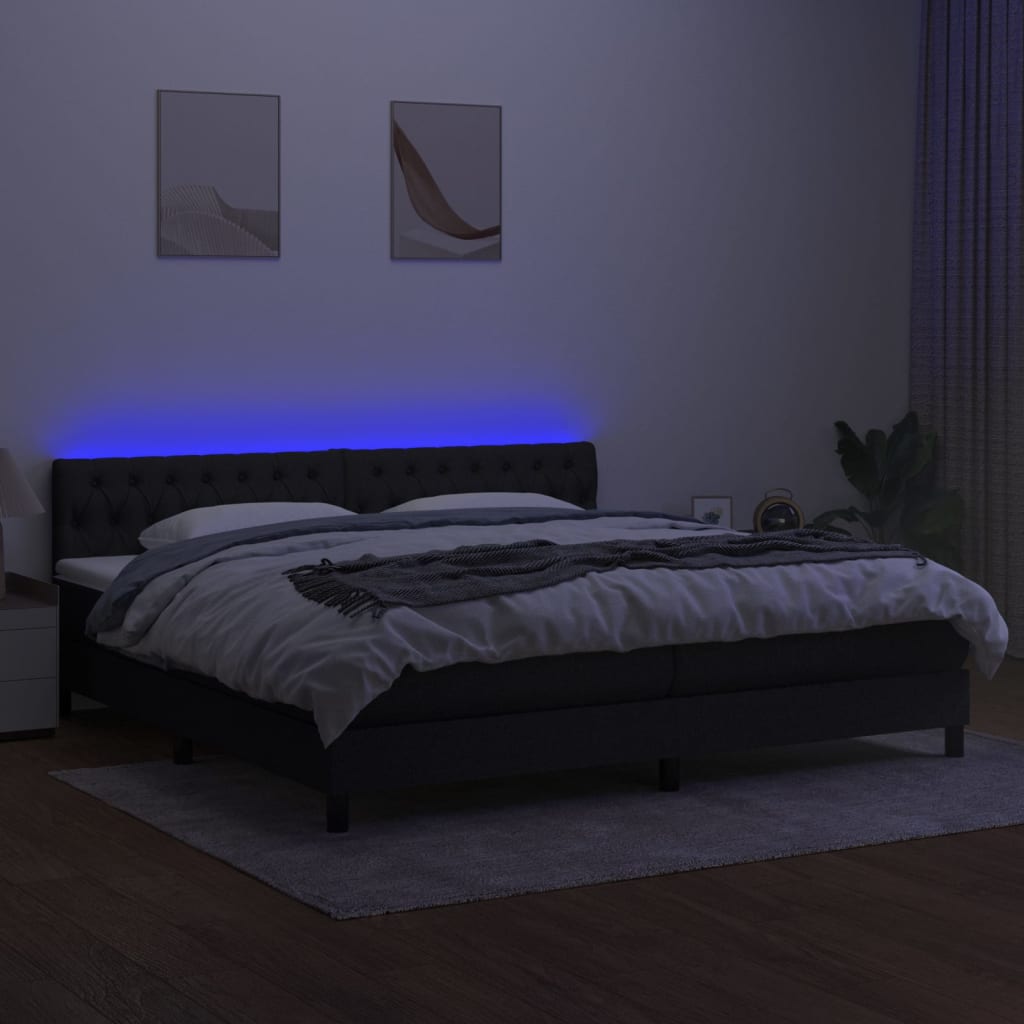 Boxspring met matras en LED stof zwart 200x200 cm is nu te koop bij PeponiXL, paradijselijk wonen!