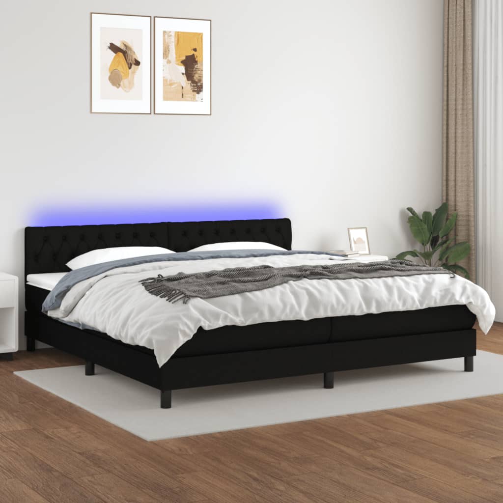 Boxspring met matras en LED stof zwart 200x200 cm is nu te koop bij PeponiXL, paradijselijk wonen!