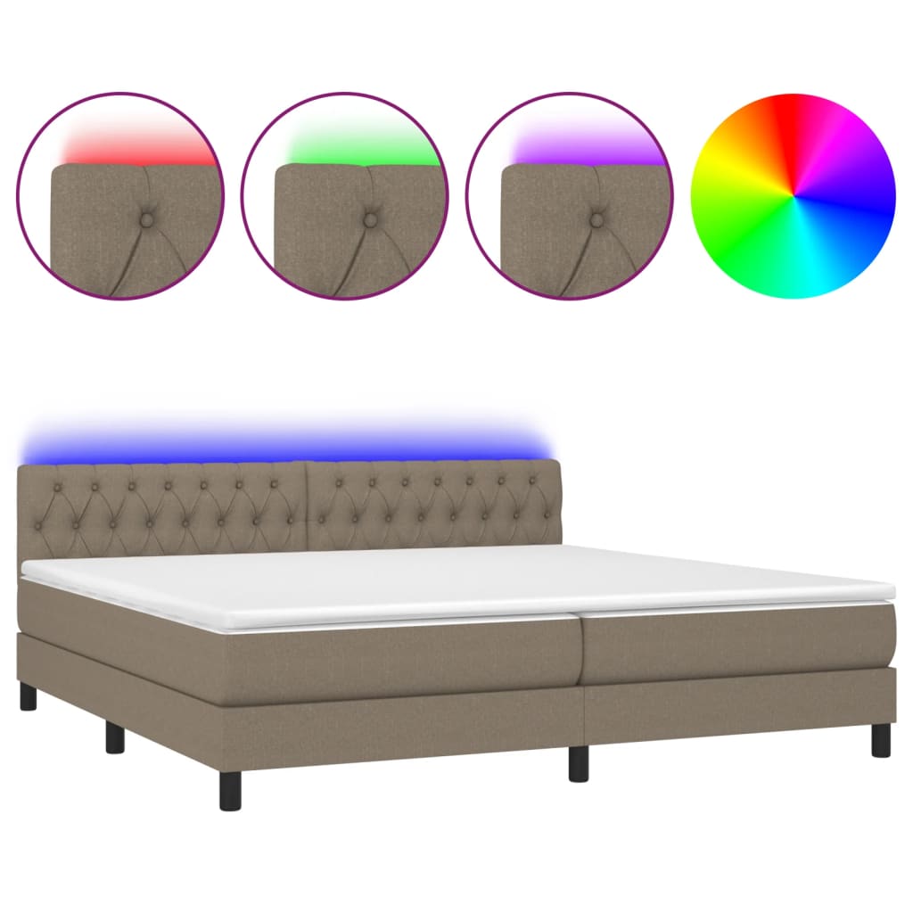 Boxspring met matras en LED stof taupe 200x200 cm is nu te koop bij PeponiXL, paradijselijk wonen!