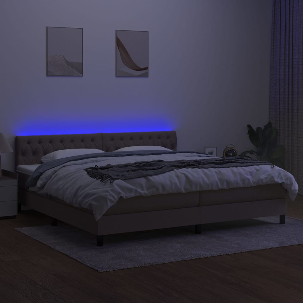 Boxspring met matras en LED stof taupe 200x200 cm is nu te koop bij PeponiXL, paradijselijk wonen!