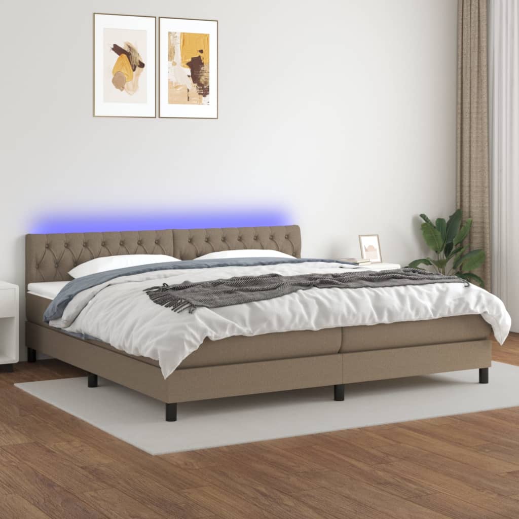 Boxspring met matras en LED stof taupe 200x200 cm is nu te koop bij PeponiXL, paradijselijk wonen!