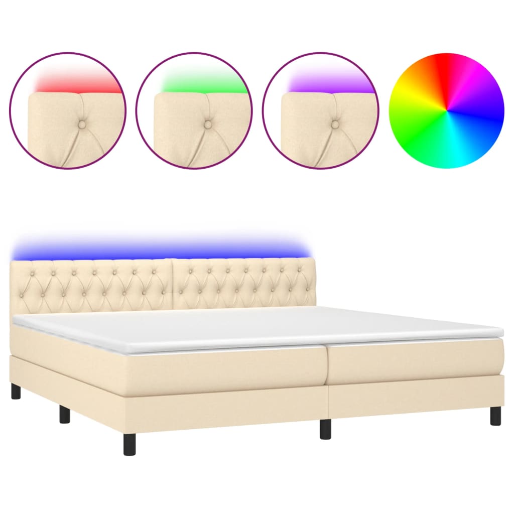 Boxspring met matras en LED stof crèmekleurig 200x200 cm is nu te koop bij PeponiXL, paradijselijk wonen!