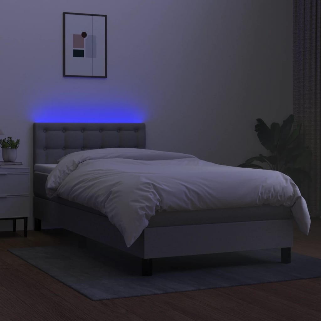 Boxspring met matras en LED stof lichtgrijs 80x200 cm is nu te koop bij PeponiXL, paradijselijk wonen!