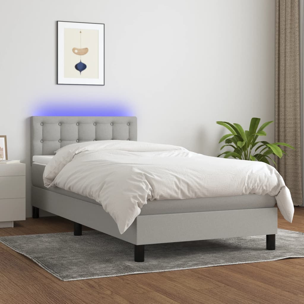 Boxspring met matras en LED stof lichtgrijs 80x200 cm is nu te koop bij PeponiXL, paradijselijk wonen!