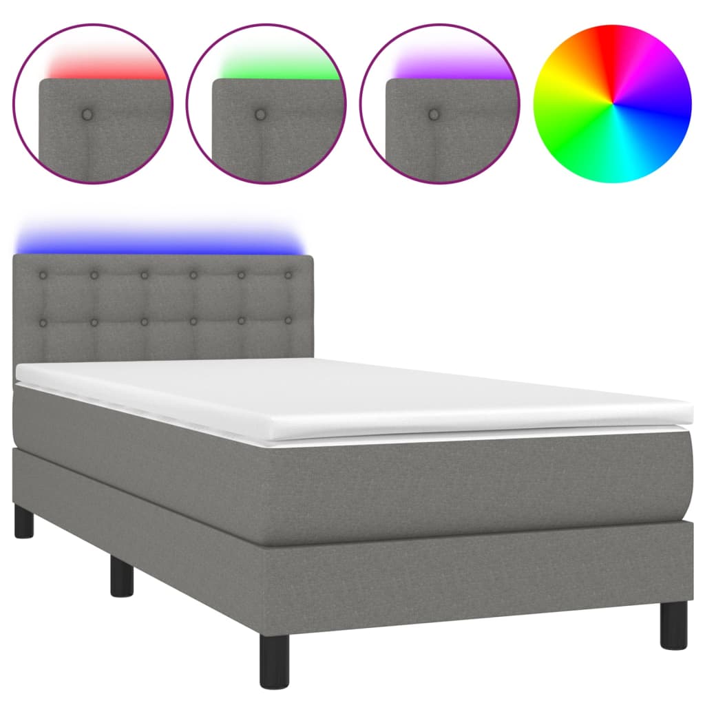 Boxspring met matras en LED stof donkergrijs 80x200 cm is nu te koop bij PeponiXL, paradijselijk wonen!