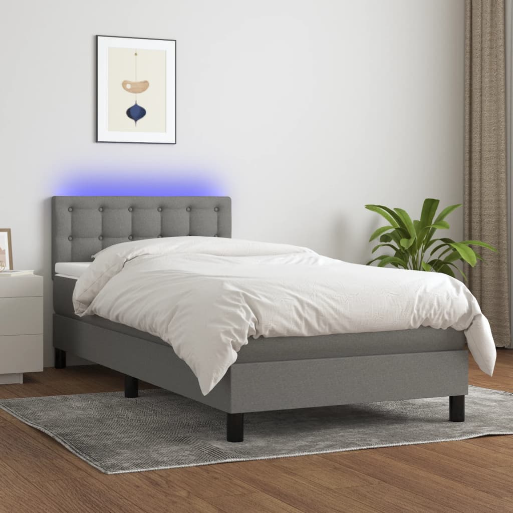 Boxspring met matras en LED stof donkergrijs 80x200 cm is nu te koop bij PeponiXL, paradijselijk wonen!