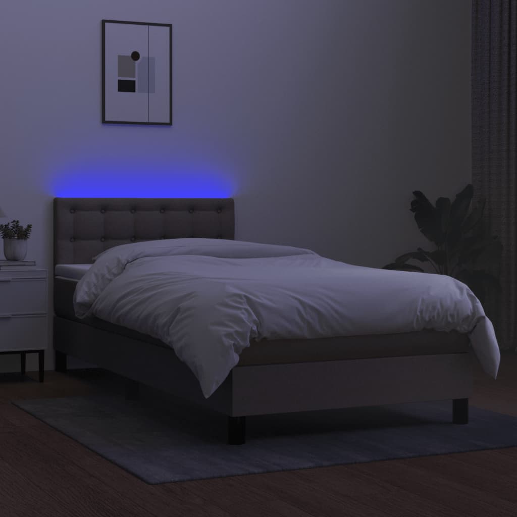 Boxspring met matras en LED stof taupe 80x200 cm is nu te koop bij PeponiXL, paradijselijk wonen!