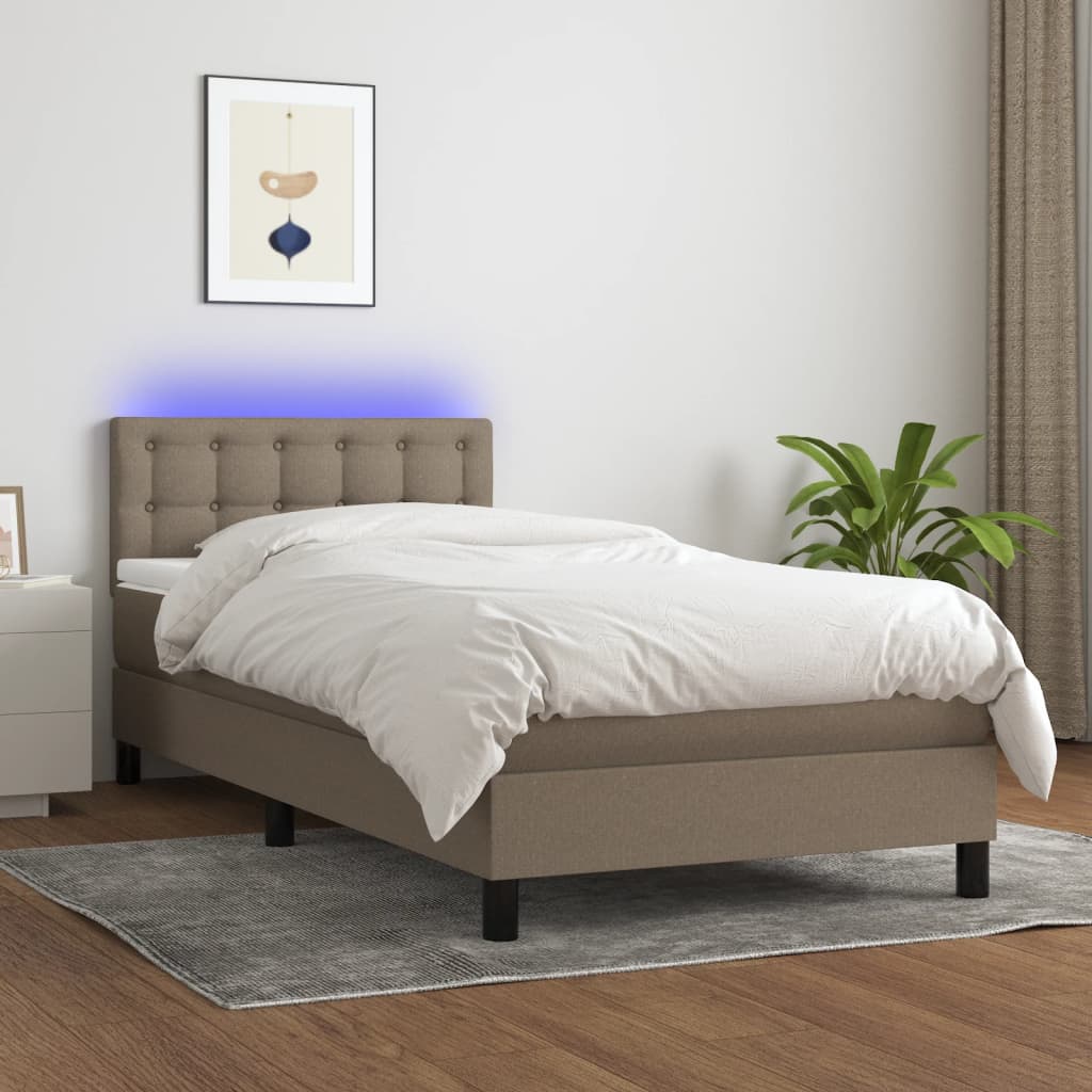 Boxspring met matras en LED stof taupe 80x200 cm is nu te koop bij PeponiXL, paradijselijk wonen!
