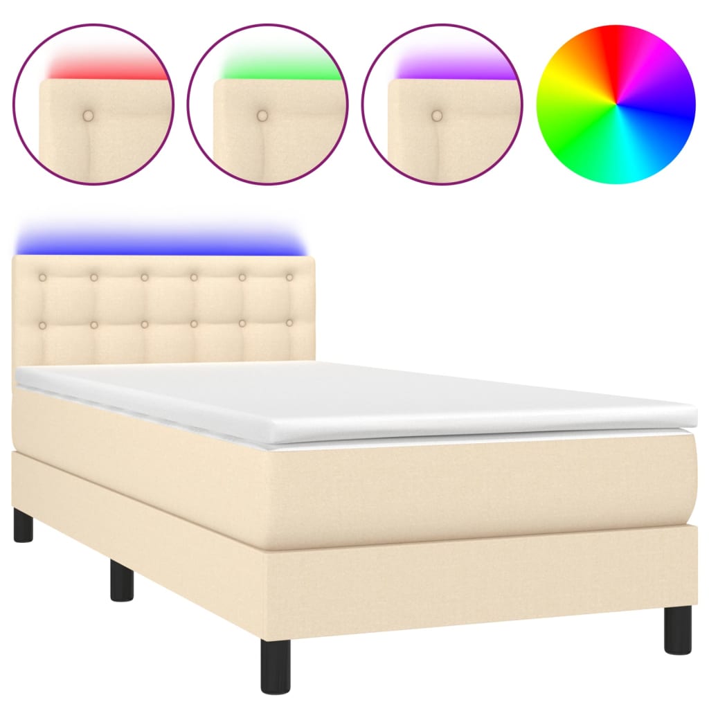 Boxspring met matras en LED stof crèmekleurig 80x200 cm is nu te koop bij PeponiXL, paradijselijk wonen!