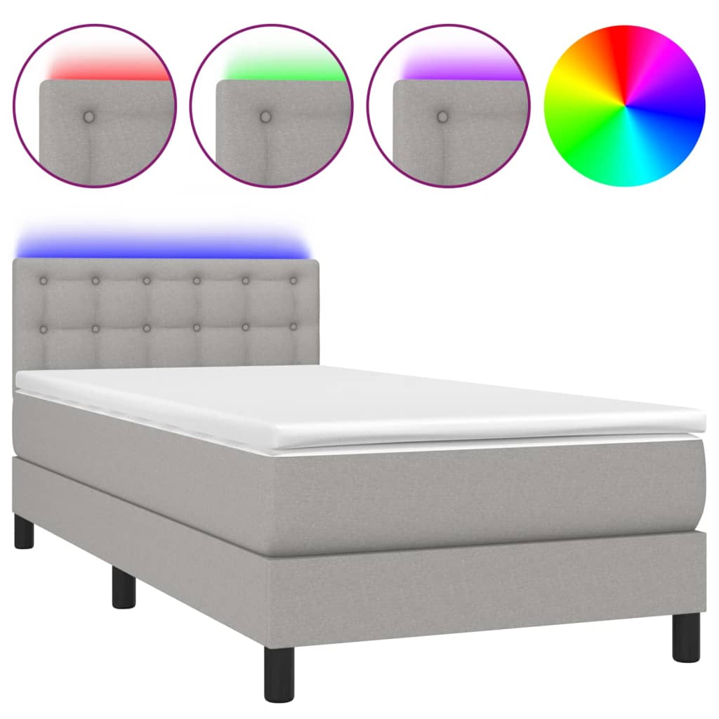 Boxspring met matras en LED stof lichtgrijs 90x190 cm is nu te koop bij PeponiXL, paradijselijk wonen!