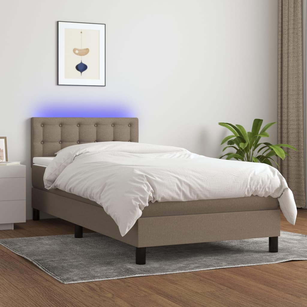 Boxspring met matras en LED stof taupe 90x190 cm is nu te koop bij PeponiXL, paradijselijk wonen!