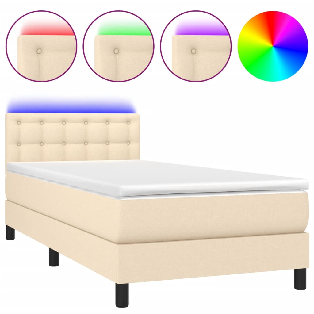 Boxspring met matras en LED stof crèmekleurig 90x190 cm is nu te koop bij PeponiXL, paradijselijk wonen!