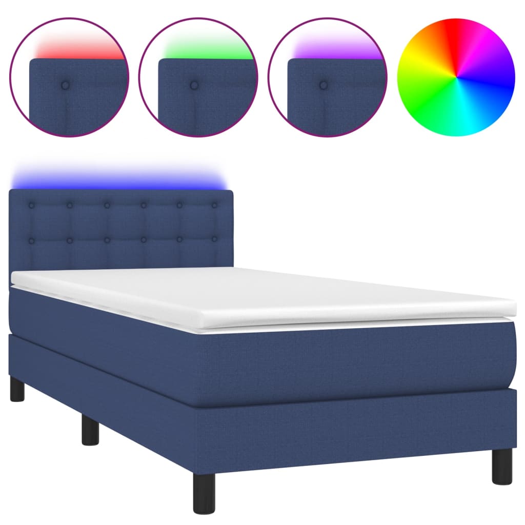 Boxspring met matras en LED stof blauw 90x190 cm is nu te koop bij PeponiXL, paradijselijk wonen!