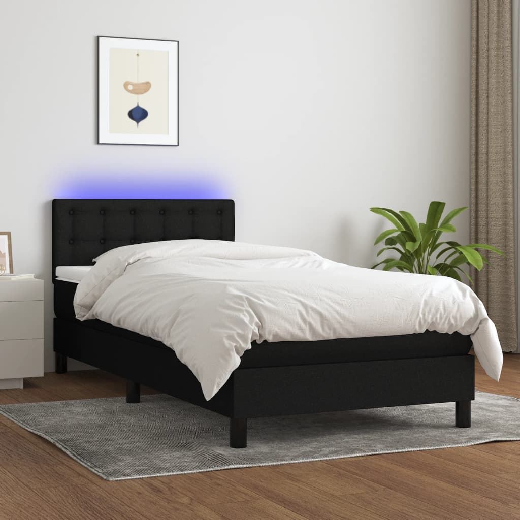 Boxspring met matras en LED stof zwart 90x200 cm is nu te koop bij PeponiXL, paradijselijk wonen!