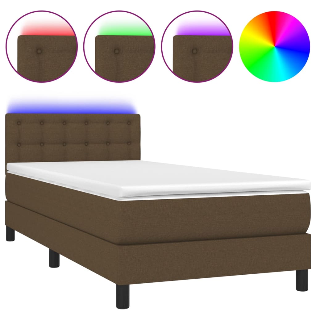 Boxspring met matras en LED stof donkerbruin 80x200 cm is nu te koop bij PeponiXL, paradijselijk wonen!