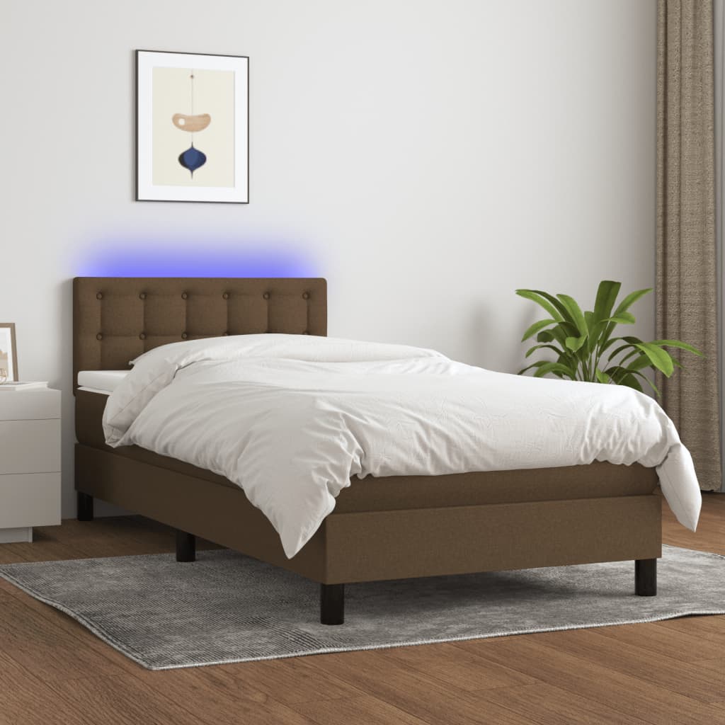 Boxspring met matras en LED stof donkerbruin 80x200 cm is nu te koop bij PeponiXL, paradijselijk wonen!