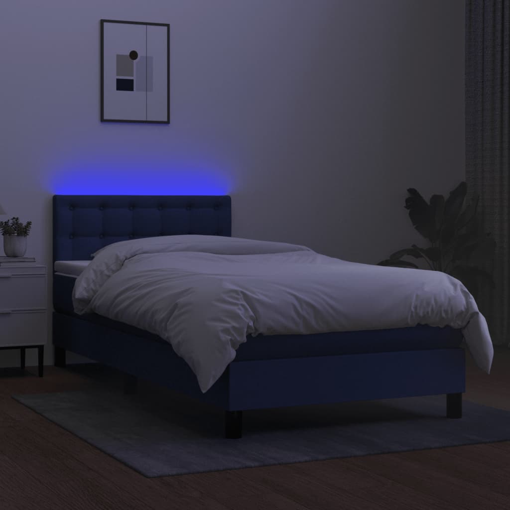 Boxspring met matras en LED stof blauw 90x200 cm is nu te koop bij PeponiXL, paradijselijk wonen!