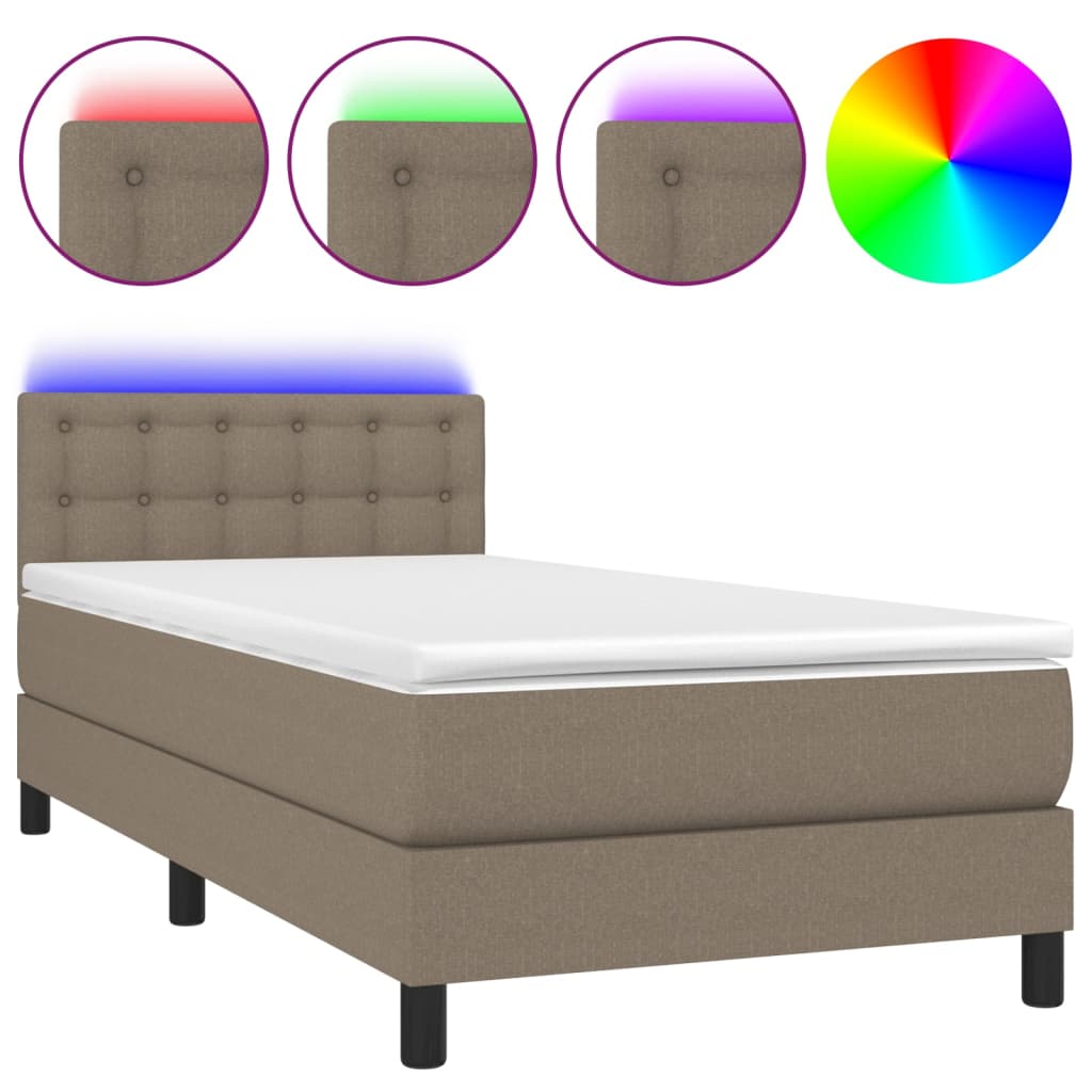 Boxspring met matras en LED stof taupe 100x200 cm is nu te koop bij PeponiXL, paradijselijk wonen!
