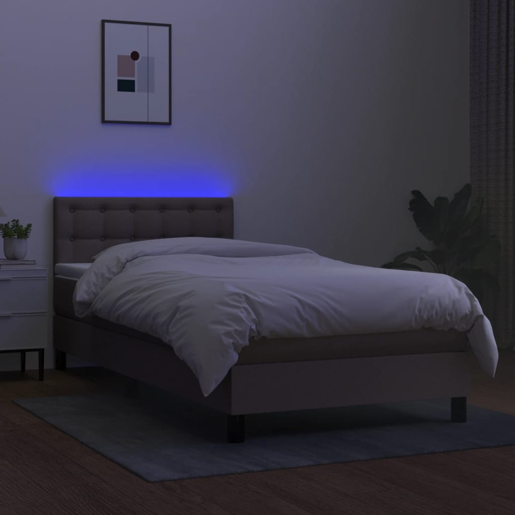 Boxspring met matras en LED stof taupe 100x200 cm is nu te koop bij PeponiXL, paradijselijk wonen!