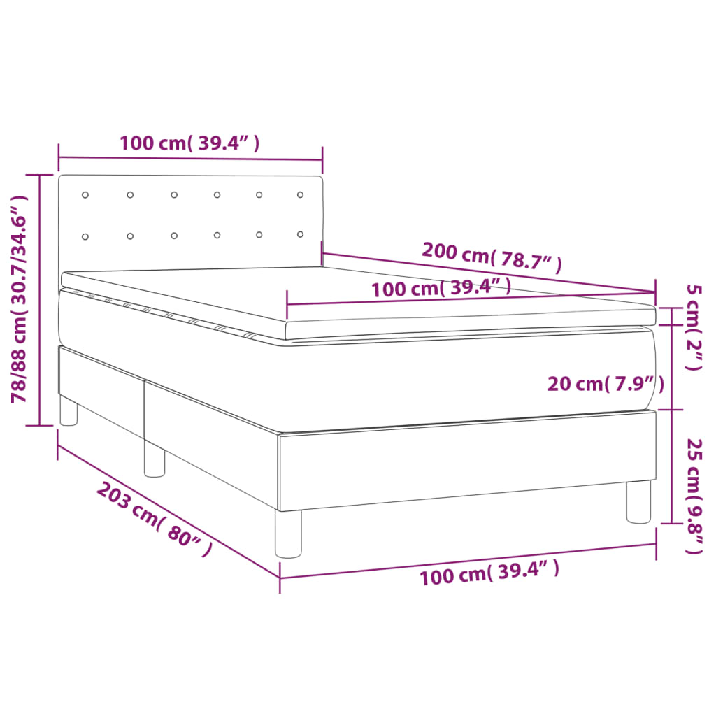 Boxspring met matras en LED stof taupe 100x200 cm is nu te koop bij PeponiXL, paradijselijk wonen!
