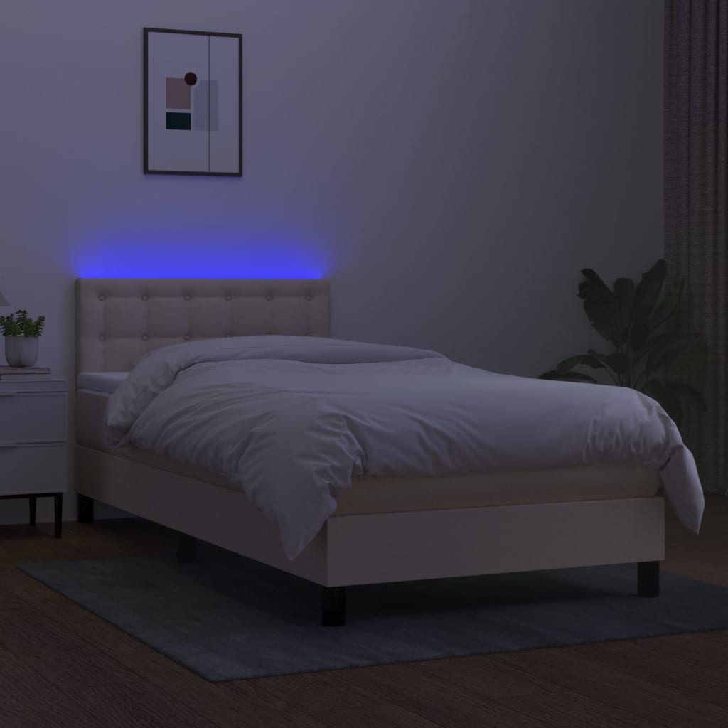 Boxspring met matras en LED stof crèmekleurig 100x200 cm is nu te koop bij PeponiXL, paradijselijk wonen!