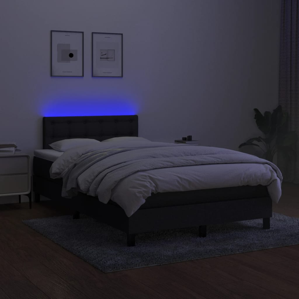 Boxspring met matras en LED stof zwart 120x200 cm is nu te koop bij PeponiXL, paradijselijk wonen!