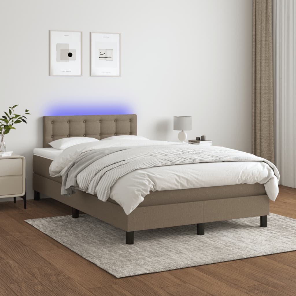 Boxspring met matras en LED stof taupe 120x200 cm is nu te koop bij PeponiXL, paradijselijk wonen!