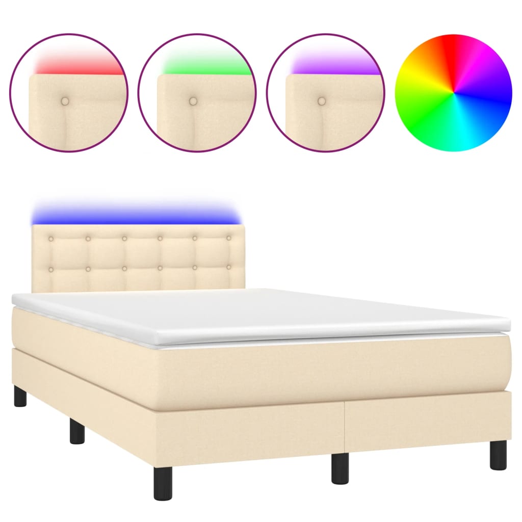 Boxspring met matras en LED stof crèmekleurig 120x200 cm is nu te koop bij PeponiXL, paradijselijk wonen!