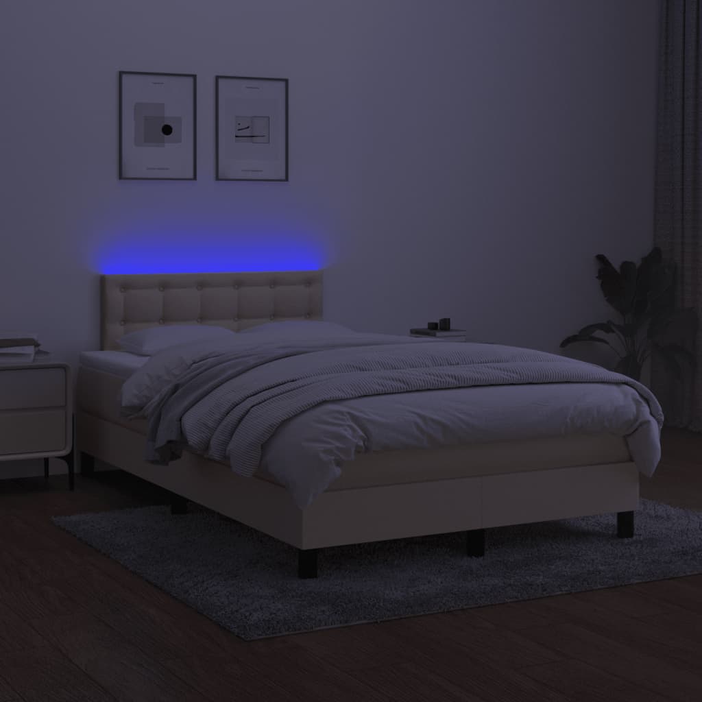 Boxspring met matras en LED stof crèmekleurig 120x200 cm is nu te koop bij PeponiXL, paradijselijk wonen!