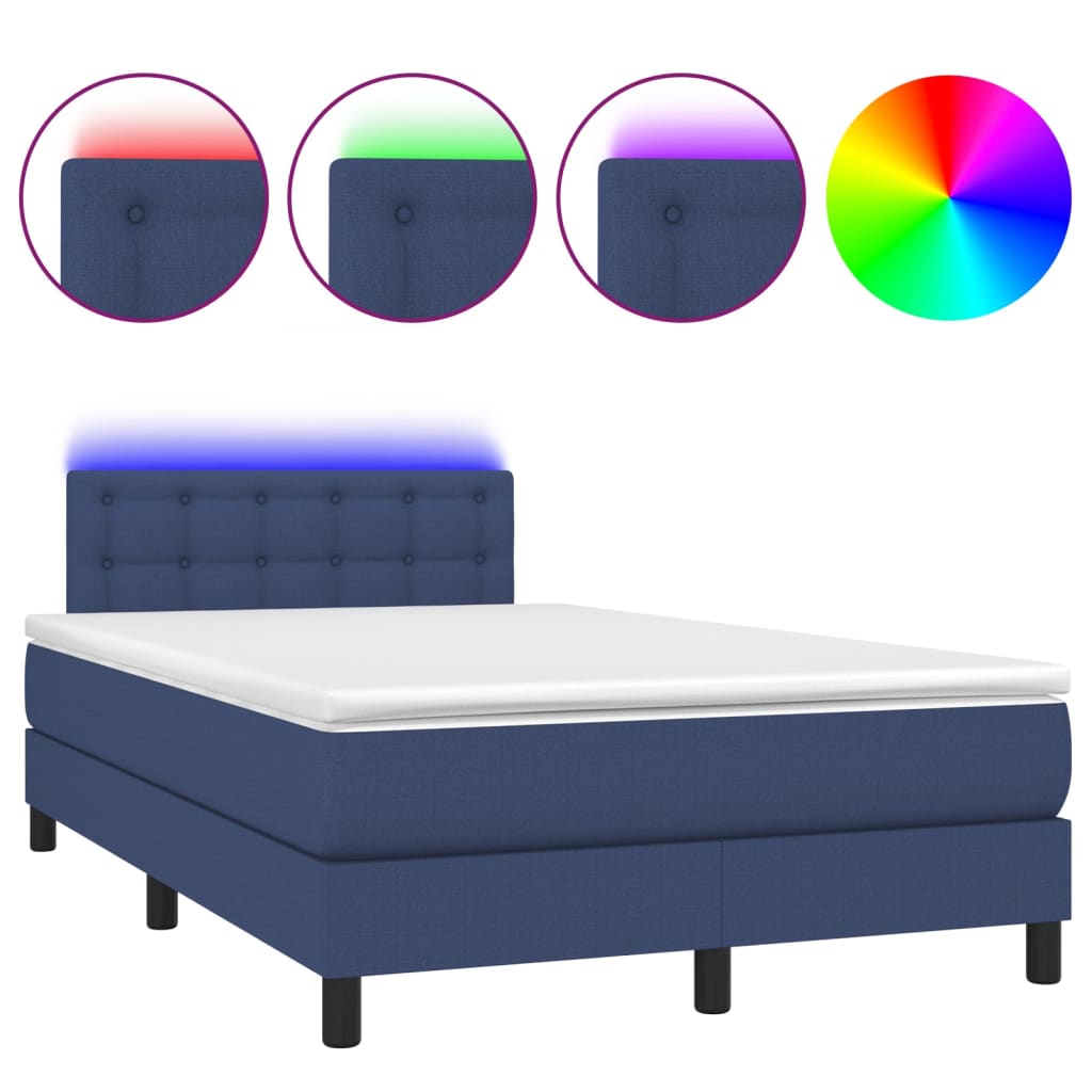 Boxspring met matras en LED stof blauw 120x200 cm is nu te koop bij PeponiXL, paradijselijk wonen!