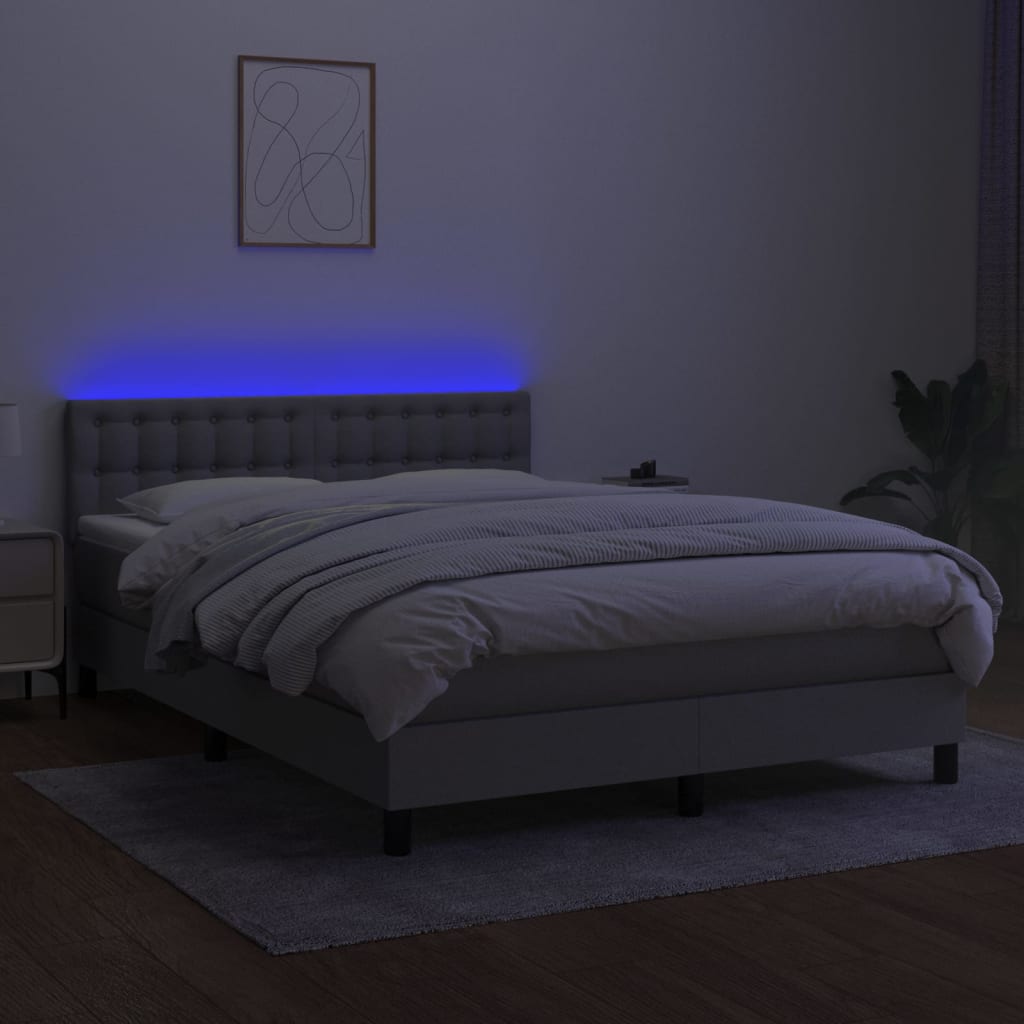 Boxspring met matras en LED stof lichtgrijs 140x190 cm is nu te koop bij PeponiXL, paradijselijk wonen!