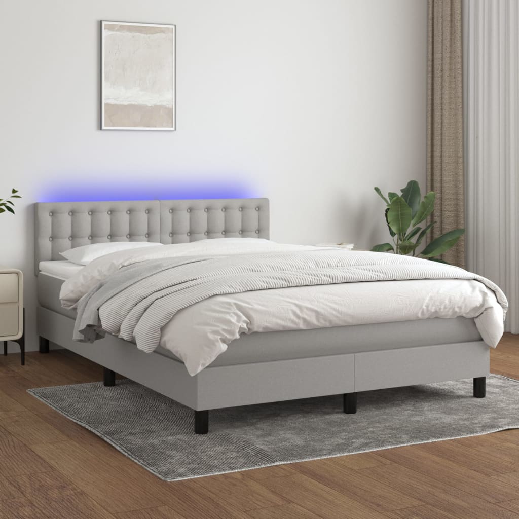 Boxspring met matras en LED stof lichtgrijs 140x190 cm is nu te koop bij PeponiXL, paradijselijk wonen!