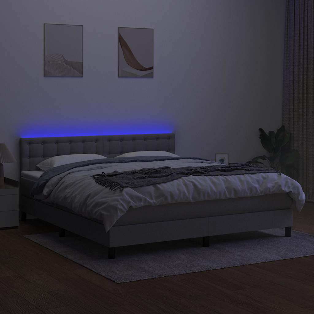 Boxspring met matras en LED stof lichtgrijs 160x200 cm is nu te koop bij PeponiXL, paradijselijk wonen!