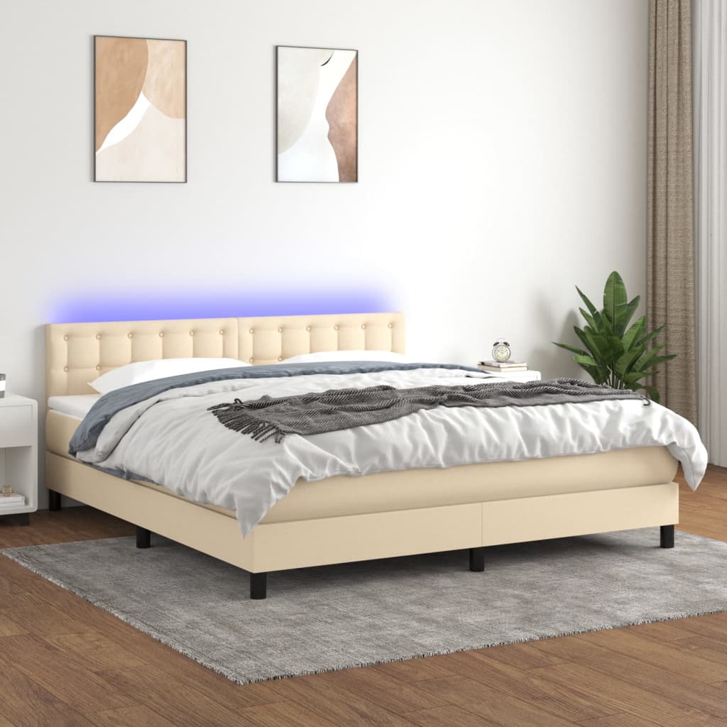 Boxspring met matras en LED stof crèmekleurig 160x200 cm is nu te koop bij PeponiXL, paradijselijk wonen!
