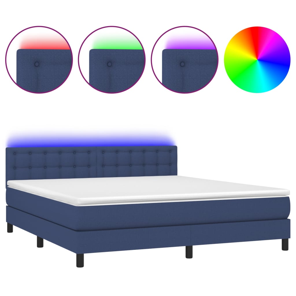 Boxspring met matras en LED stof blauw 160x200 cm is nu te koop bij PeponiXL, paradijselijk wonen!