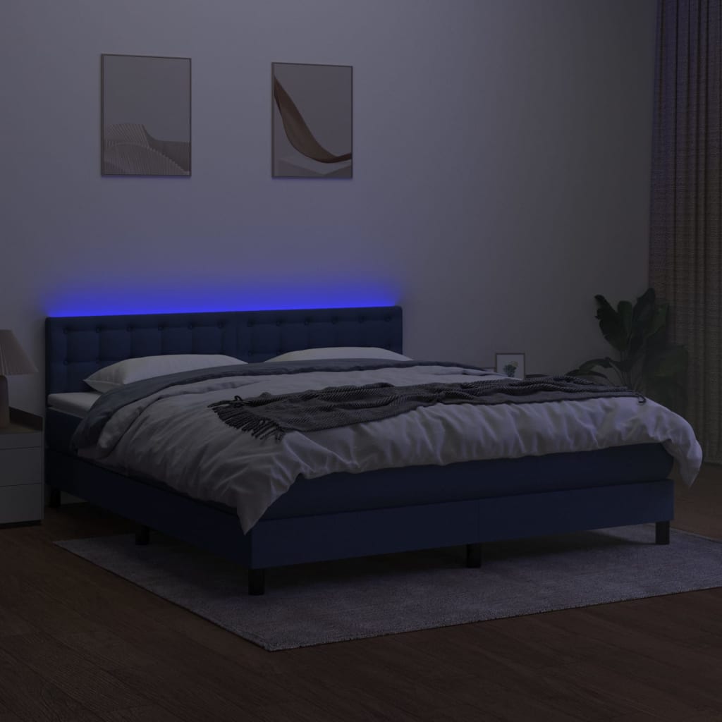 Boxspring met matras en LED stof blauw 160x200 cm is nu te koop bij PeponiXL, paradijselijk wonen!