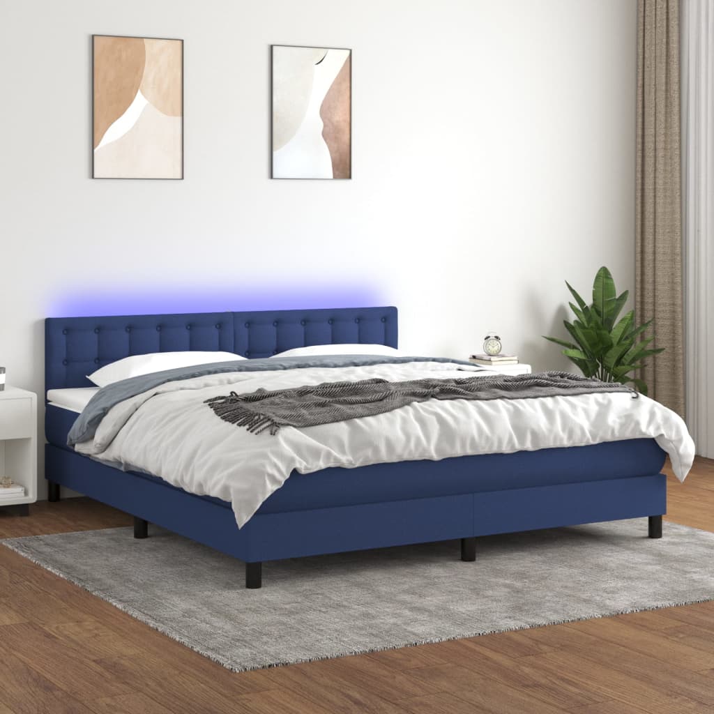 Boxspring met matras en LED stof blauw 160x200 cm is nu te koop bij PeponiXL, paradijselijk wonen!