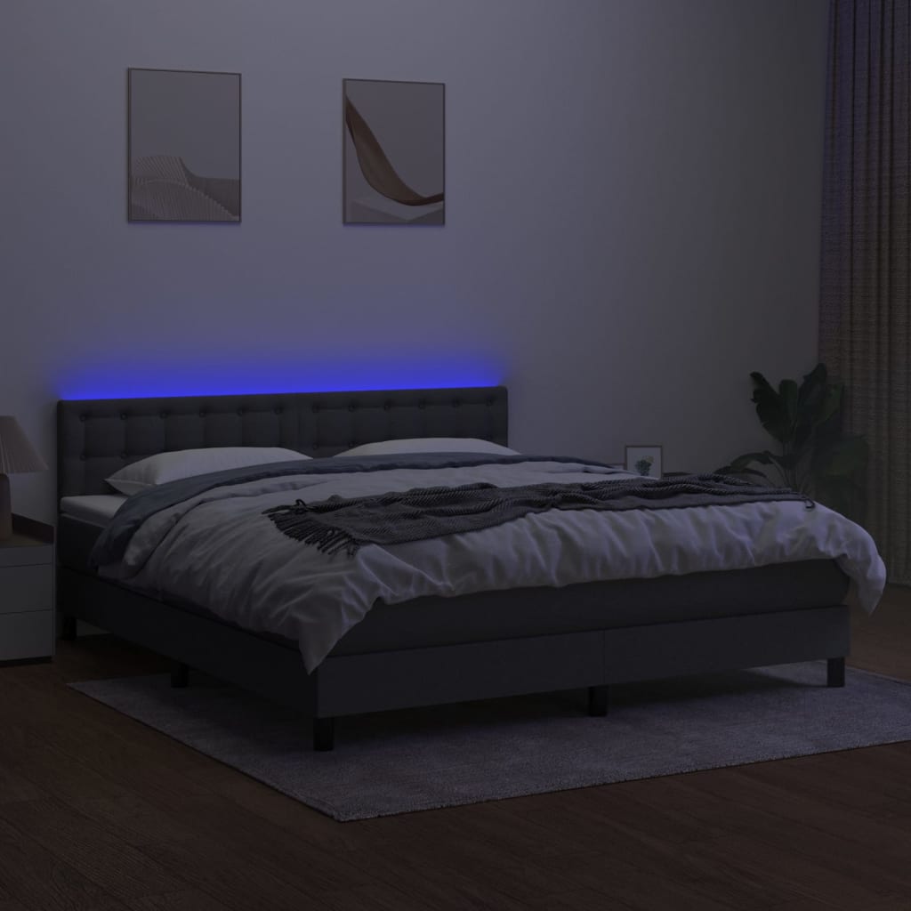 Boxspring met matras en LED stof donkergrijs 180x200 cm is nu te koop bij PeponiXL, paradijselijk wonen!