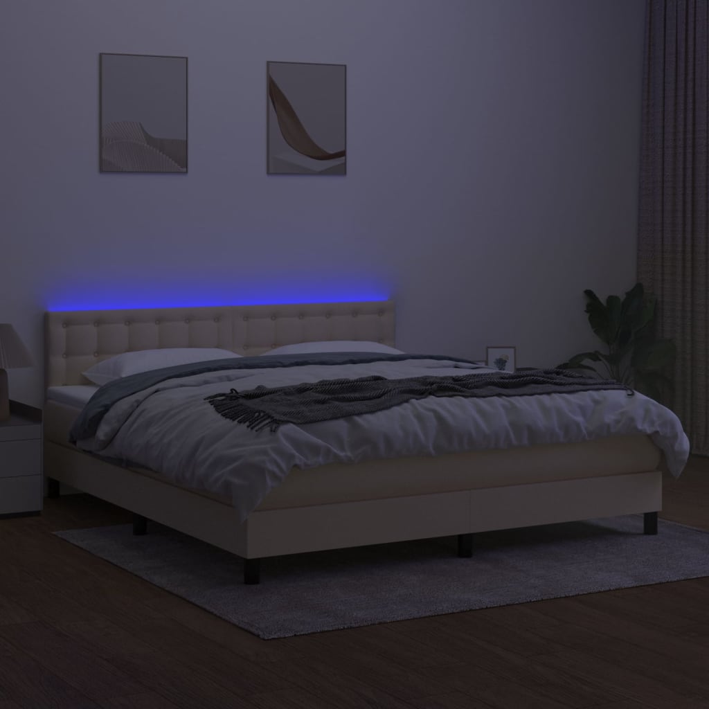 Boxspring met matras en LED stof crèmekleurig 180x200 cm is nu te koop bij PeponiXL, paradijselijk wonen!