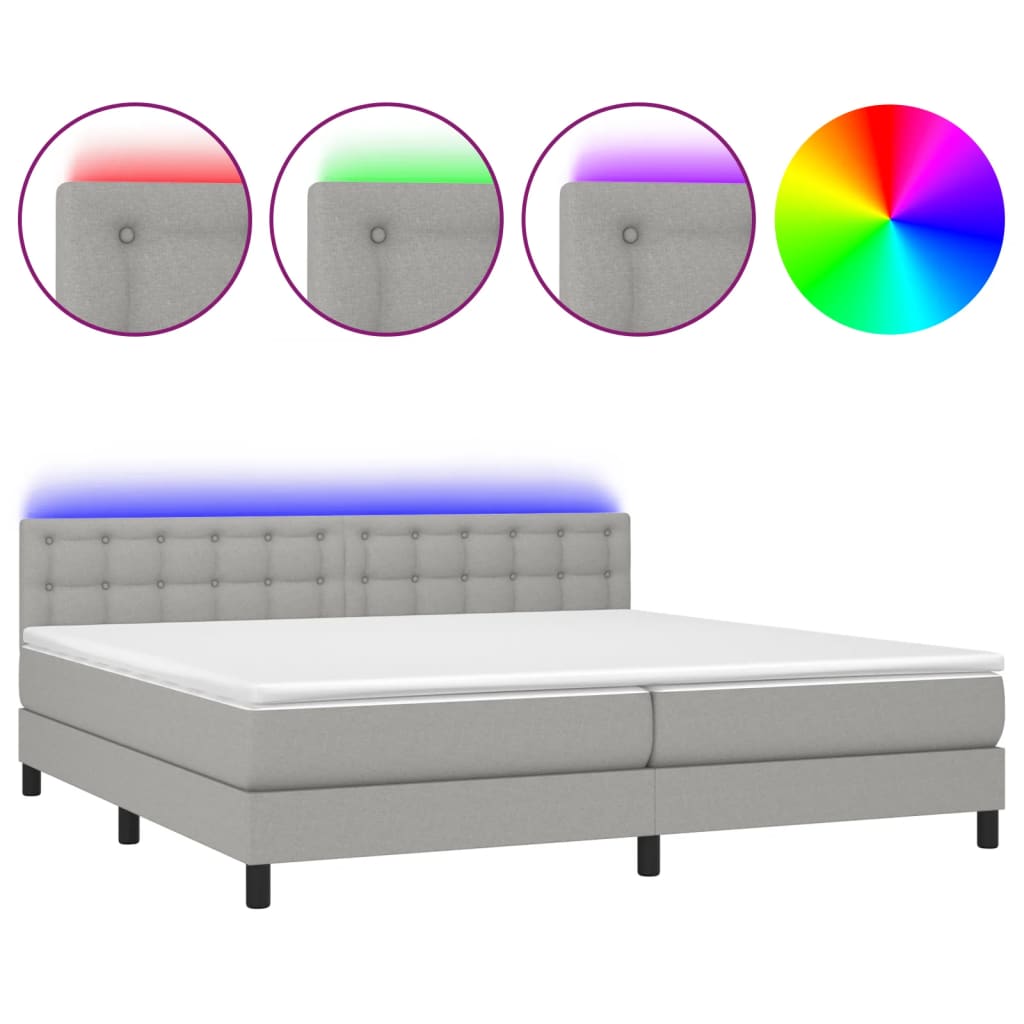 Boxspring met matras en LED stof lichtgrijs 200x200 cm is nu te koop bij PeponiXL, paradijselijk wonen!