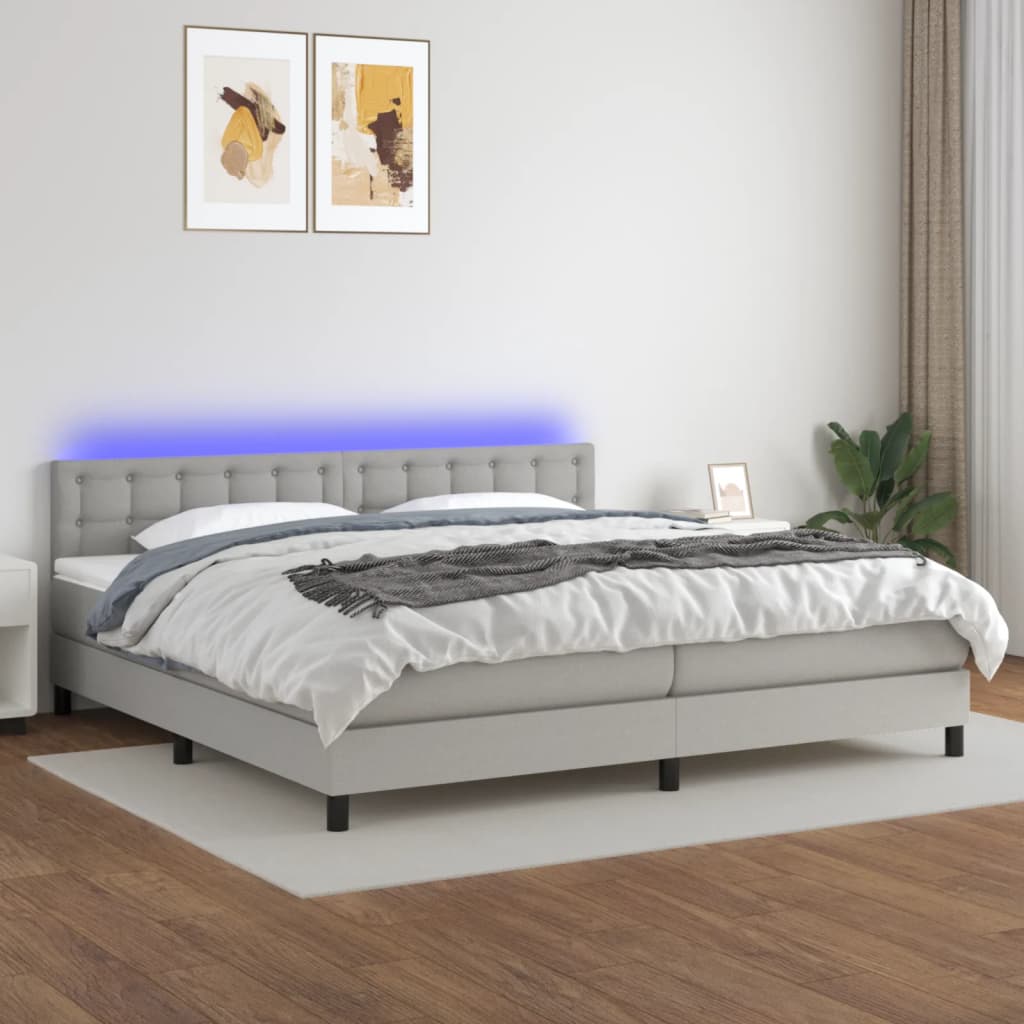 Boxspring met matras en LED stof lichtgrijs 200x200 cm is nu te koop bij PeponiXL, paradijselijk wonen!