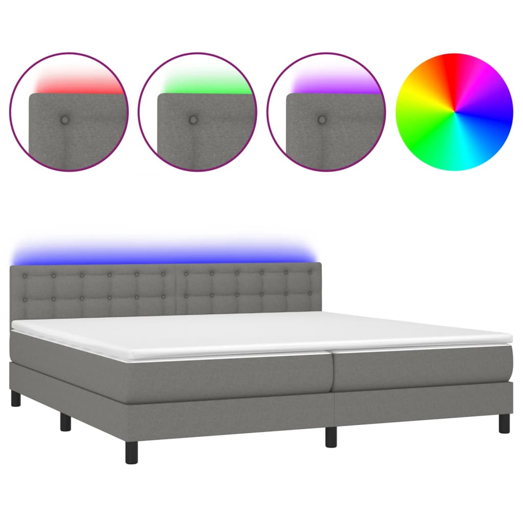 Boxspring met matras en LED stof donkergrijs 200x200 cm is nu te koop bij PeponiXL, paradijselijk wonen!