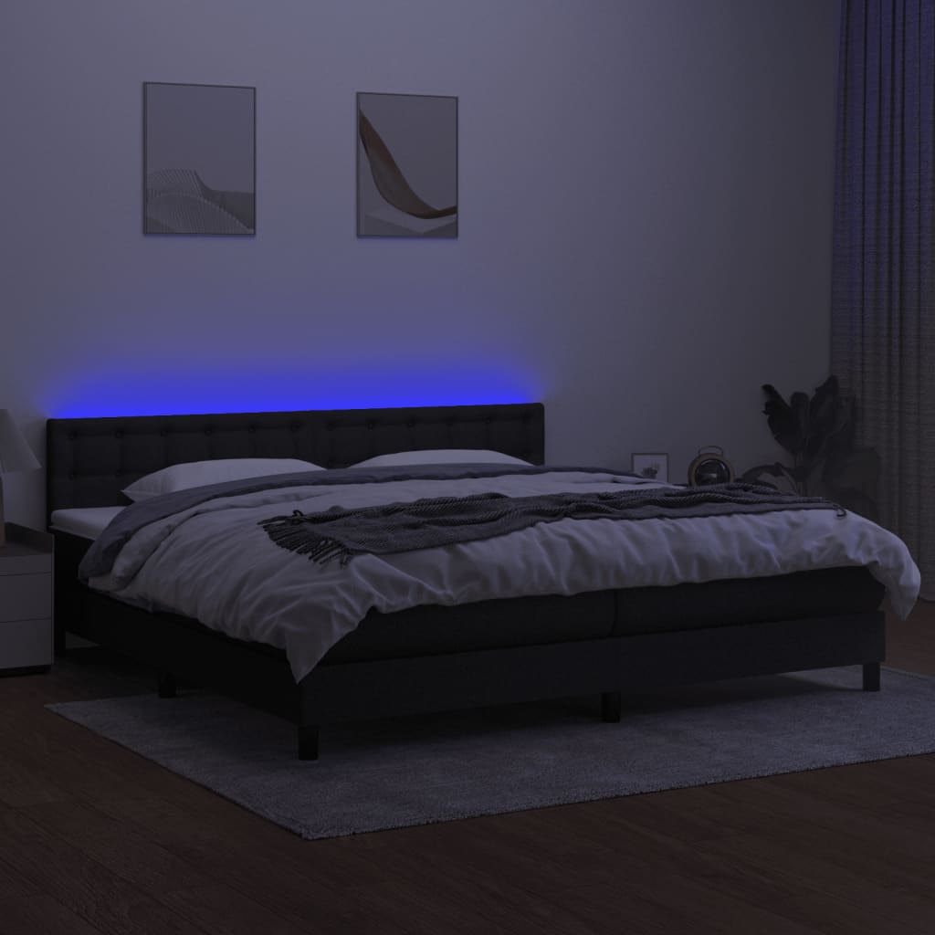 Boxspring met matras en LED stof zwart 200x200 cm is nu te koop bij PeponiXL, paradijselijk wonen!