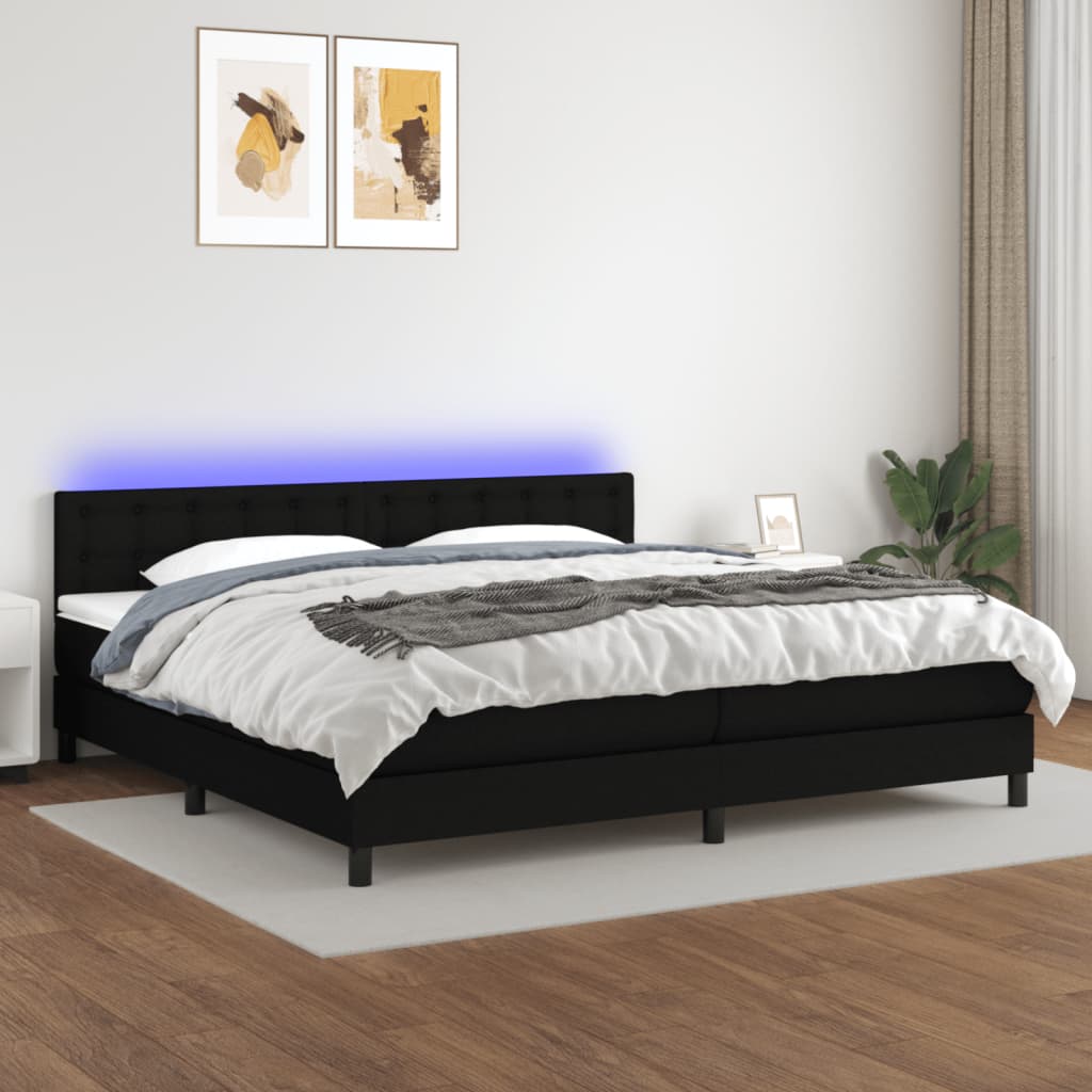 Boxspring met matras en LED stof zwart 200x200 cm is nu te koop bij PeponiXL, paradijselijk wonen!