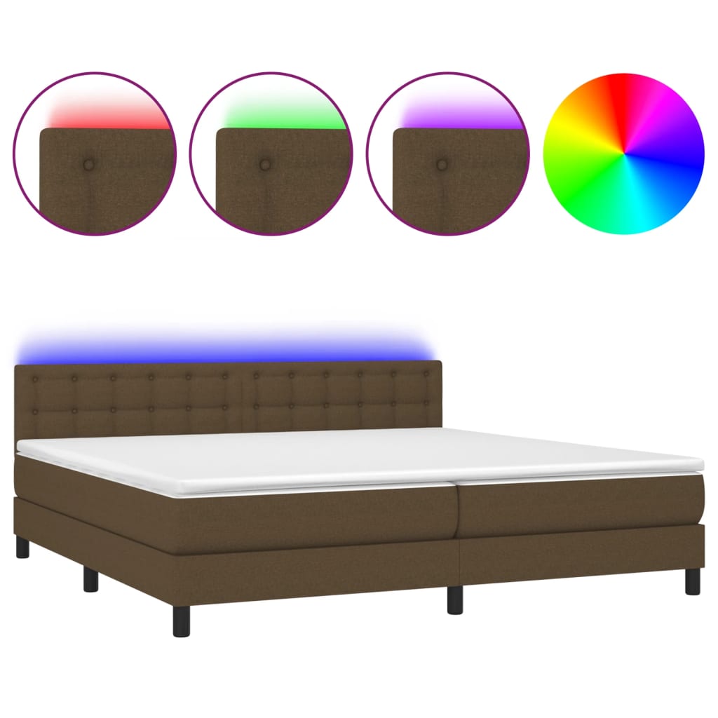 Boxspring met matras en LED stof donkerbruin 200x200 cm is nu te koop bij PeponiXL, paradijselijk wonen!