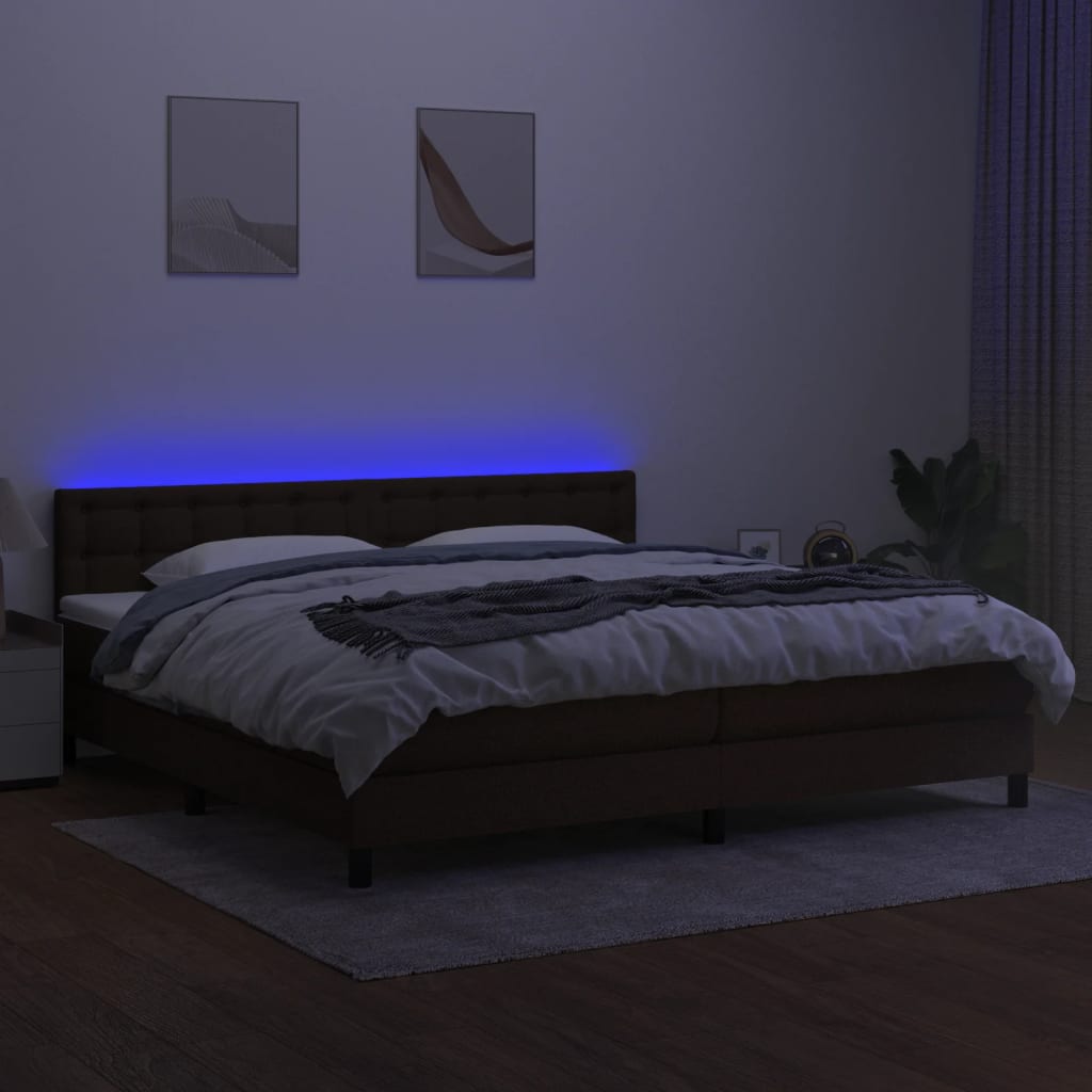 Boxspring met matras en LED stof donkerbruin 200x200 cm is nu te koop bij PeponiXL, paradijselijk wonen!