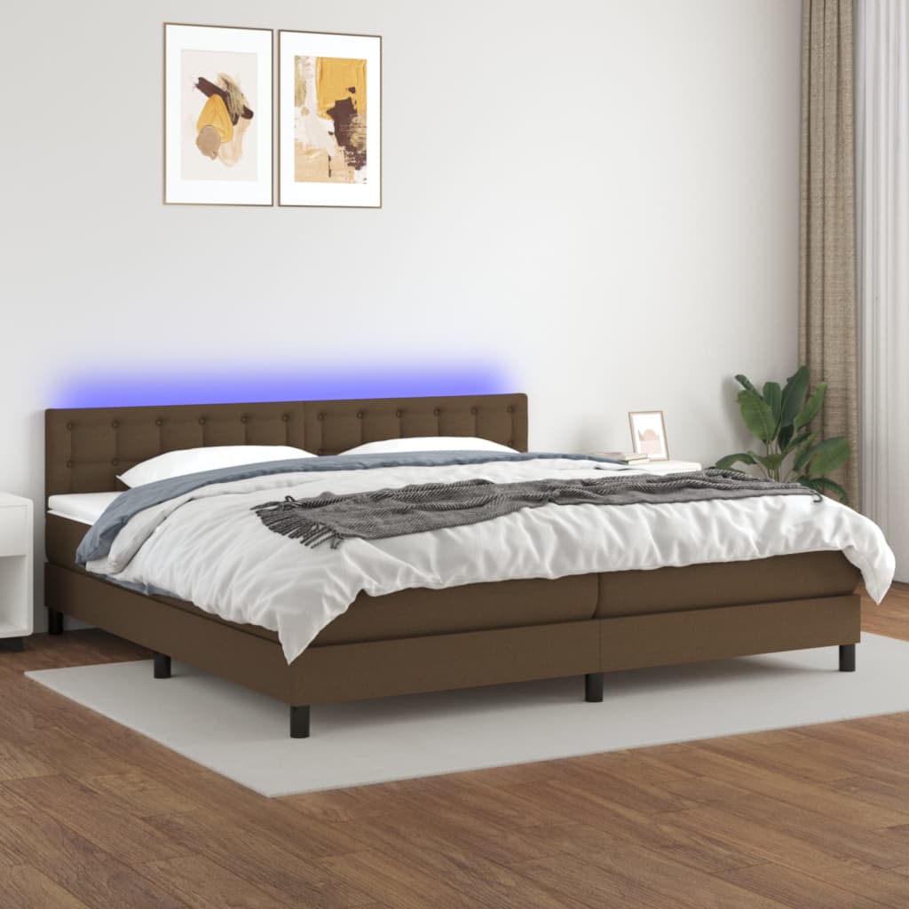 Boxspring met matras en LED stof donkerbruin 200x200 cm is nu te koop bij PeponiXL, paradijselijk wonen!
